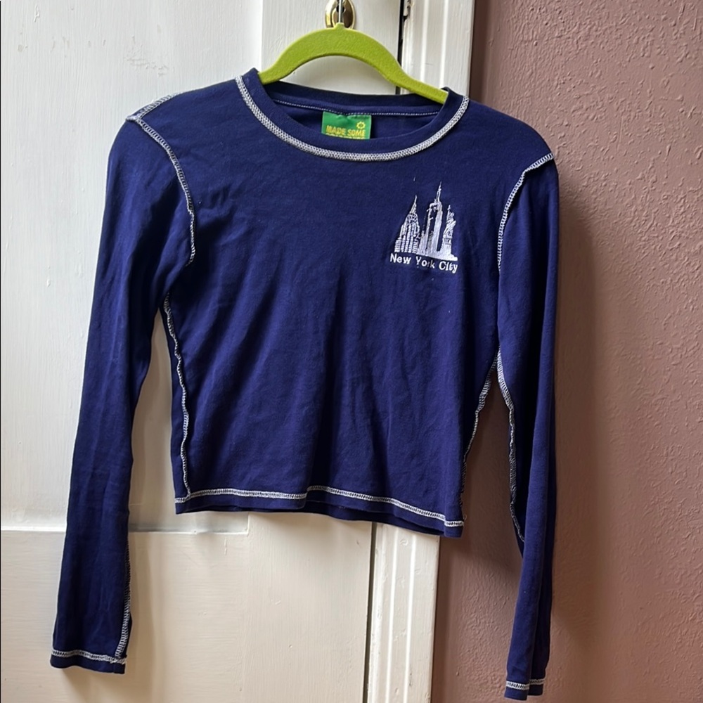 Crop Navy Blue Long Sleeve Shirt